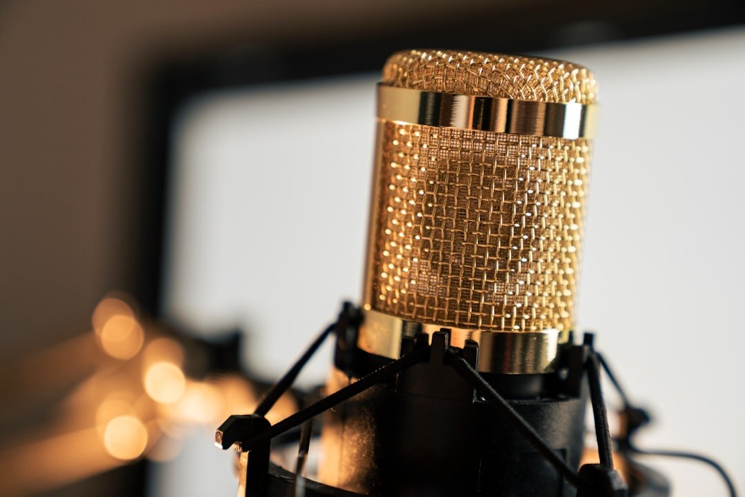 Professional broadcast condenser microphone closeup for advanced interview course