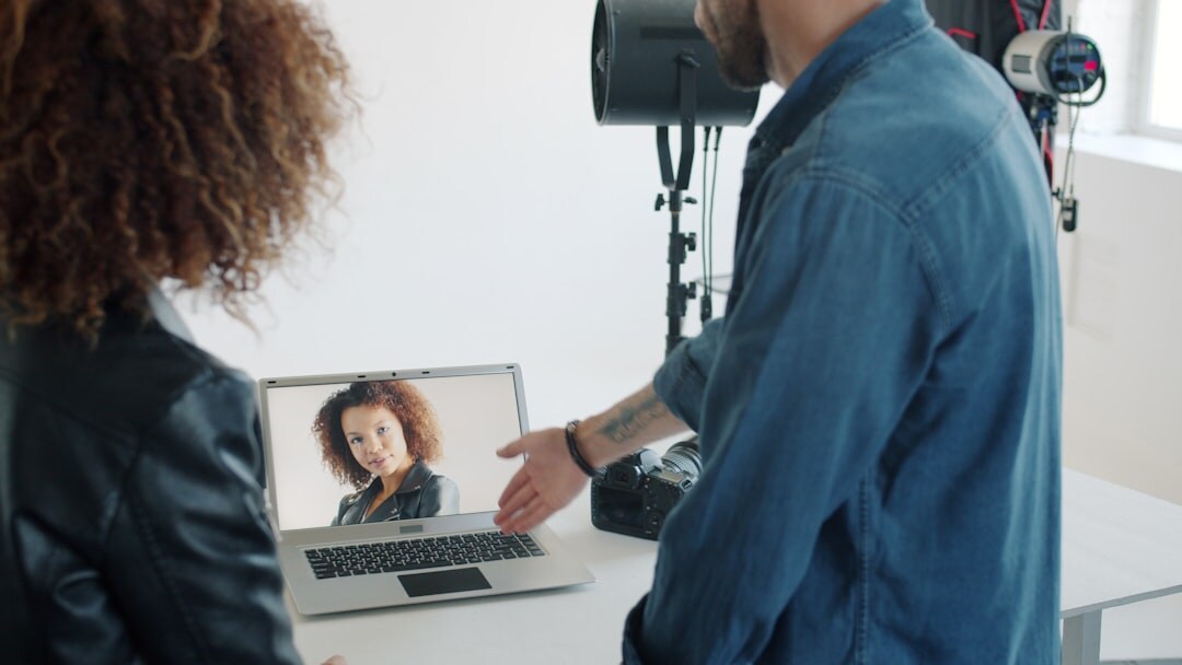 Journalist completing basic interview training on a computer